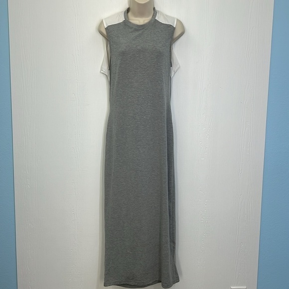 English Factory - Grey And White Sleeveless Button And Scoop Back Maxi Dress M - Picture 2 of 11